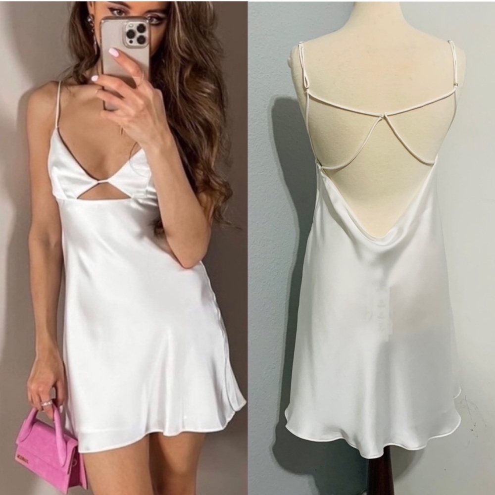 NWT White Zara Satin Effect Silk Bridal Elegant Sexy Low Back Mini Dress Sz XL - Picture 4 of 10